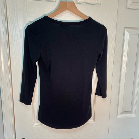 Cynthia Rowley V Neck 3/4 Sleeve Black Top - Picture 2 of 5